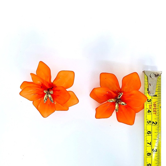 New! Orange Blooming Flower S925 Silver Earrings - Picture 3 of 3